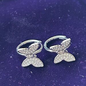 Sterling Silver Moissanite Diamond Butterfly‎ huggie Earrings